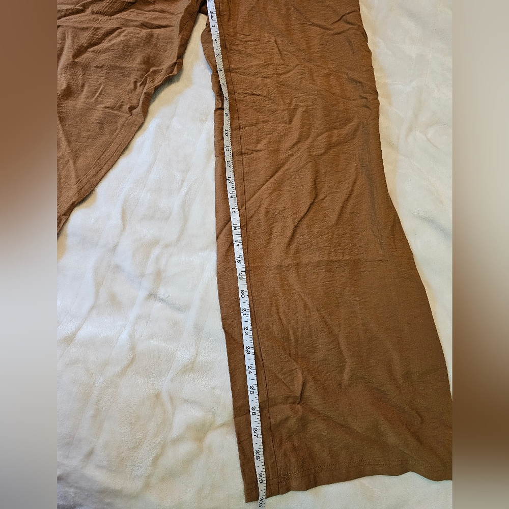 Rachel Zoe Set XS- Silky Wide Leg Pants Tan & Crochet Crop Top Cream - Picture 9 of 13
